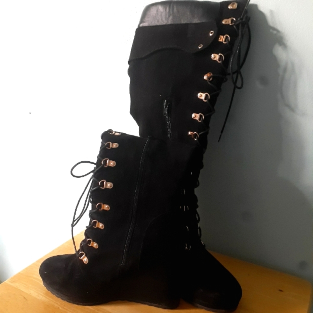 Womens Wedge Suede Boots